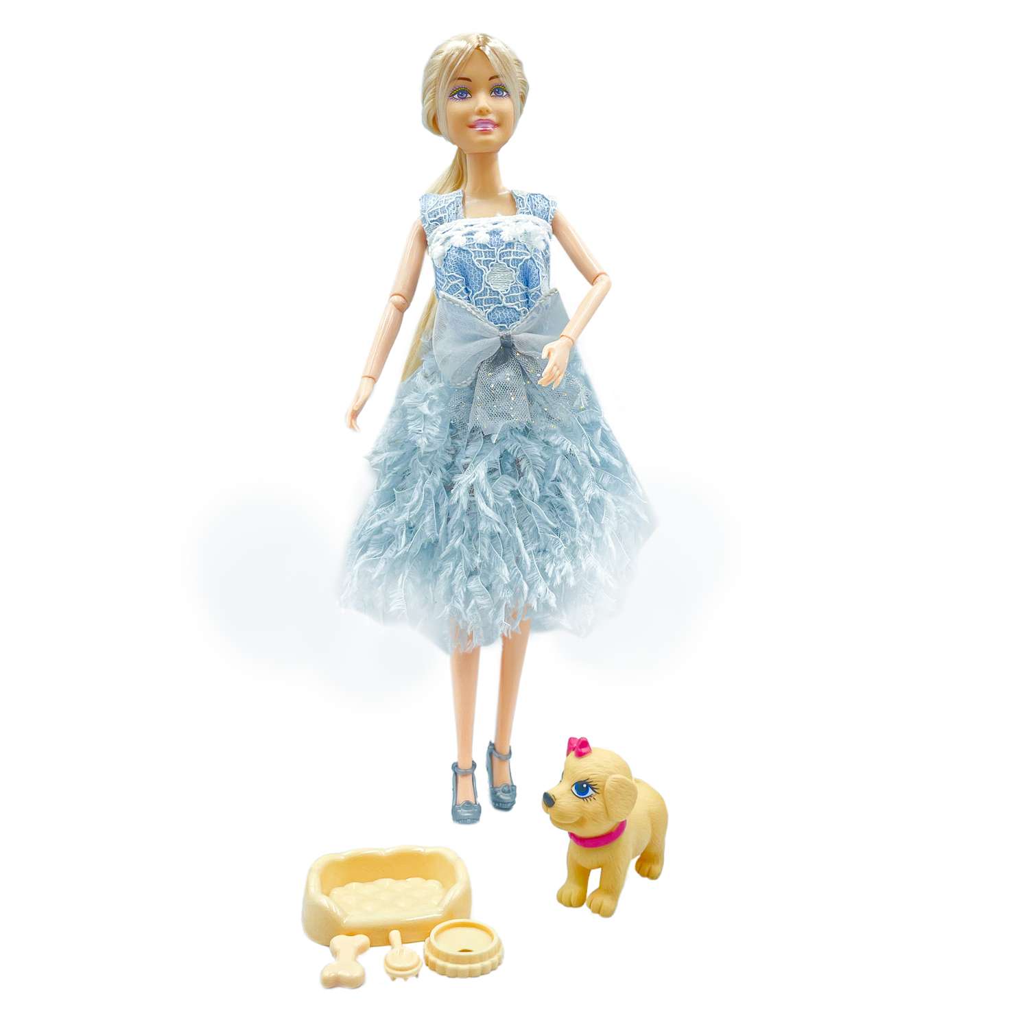 Кукла SHARKTOYS шарнирная с питомцем голубом платье 37000104 - фото 1