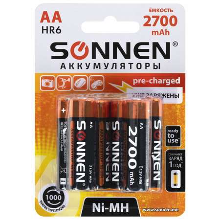 Батарейки аккумуляторные Sonnen АА пальчиковые 6 штук заряжаемые