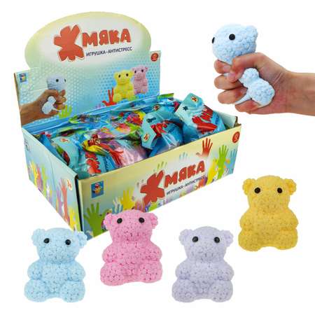 Игрушка антистресс 1TOY Жмяка мишка в розах со светом сиреневый