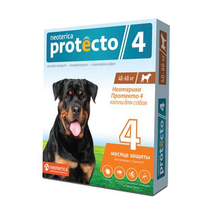 Капли на холку для собак Protecto 4 40-60кг от блох и клещей 6мл