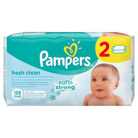 Салфетки Pampers Baby Fresh Clean, влажные сменный блок 128 шт.