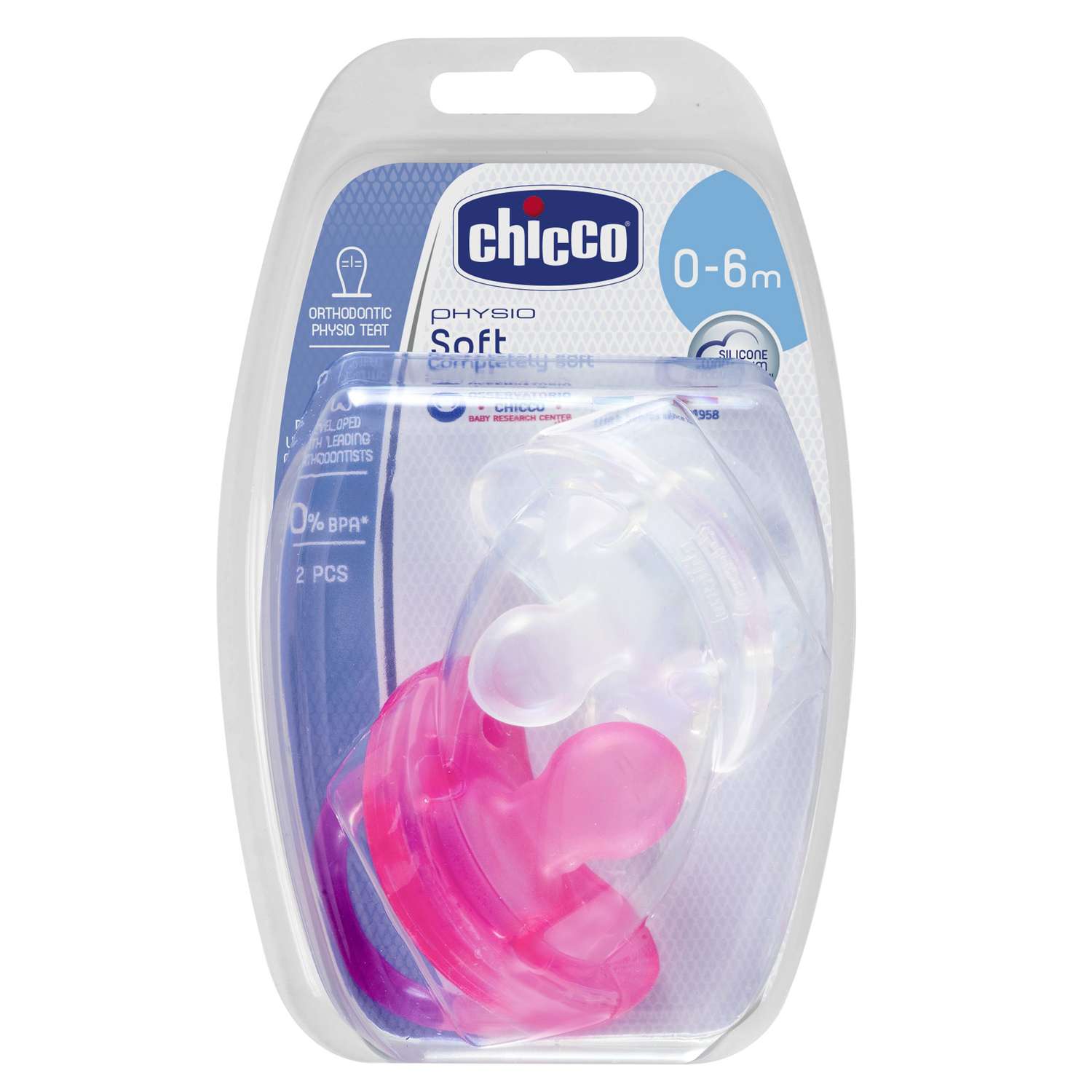 Пустышка Chicco Physio Soft силиконовая для девочек с 0-6 мес. 2 шт