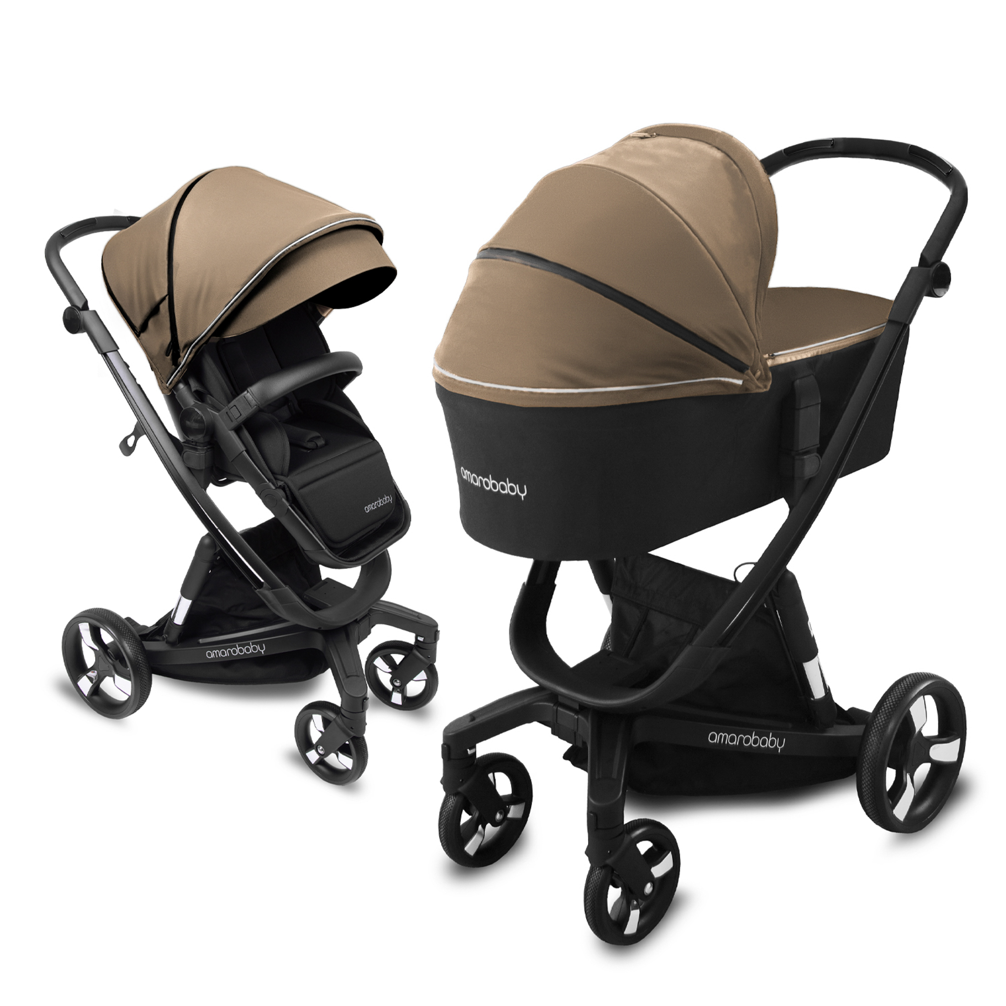 Коляска детская 2 в 1 AmaroBaby TUTUM с AUTO BRAKE бежевый купить по цене  64875 ₽ в интернет-магазине Детский мир