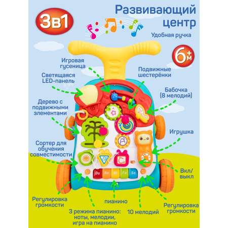 Ходунки каталка Smart Baby Музыкальный бизиборд 3 в 1