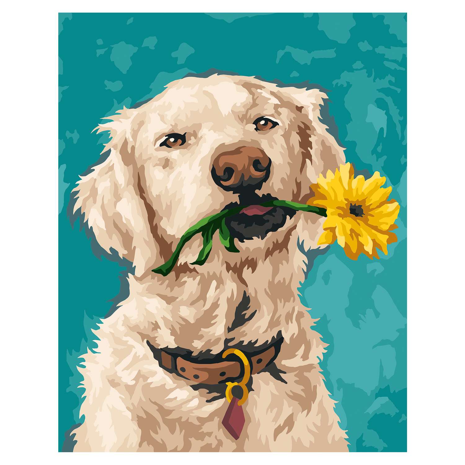 Картина по номерам Art on Canvas холст на деревянном подрамнике 40х50 см Собака с цветком - фото 2
