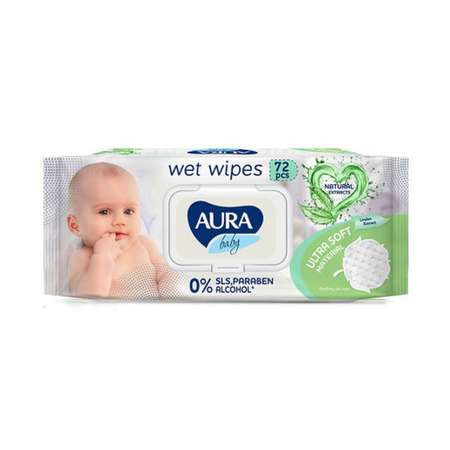 Влажные салфетки AURA Baby детские 0+ с ромашкой big-pack с крышкой 72 шт