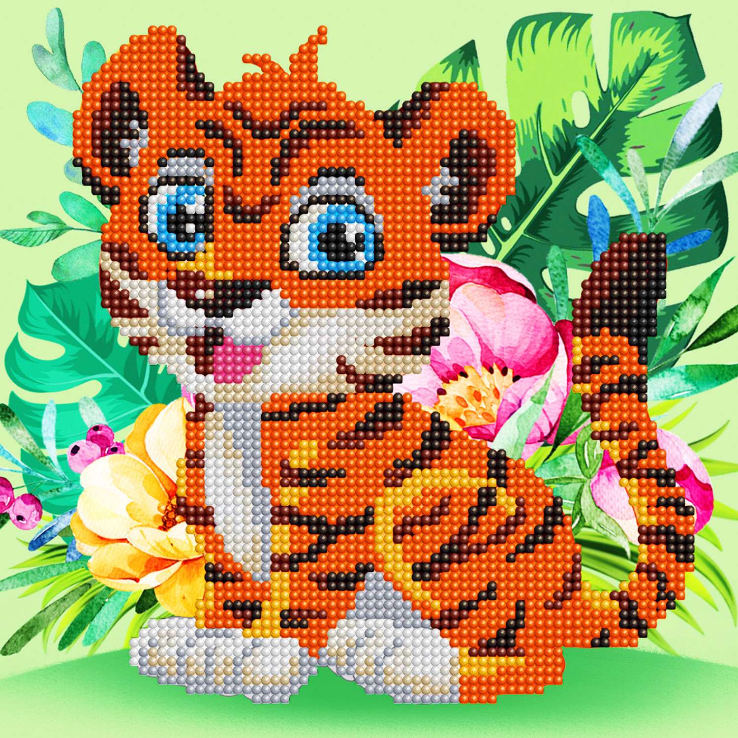 Алмазная мозаика Kiki Тигрёнок в джунглях 22*22 см Частичная выкладка - фото 2