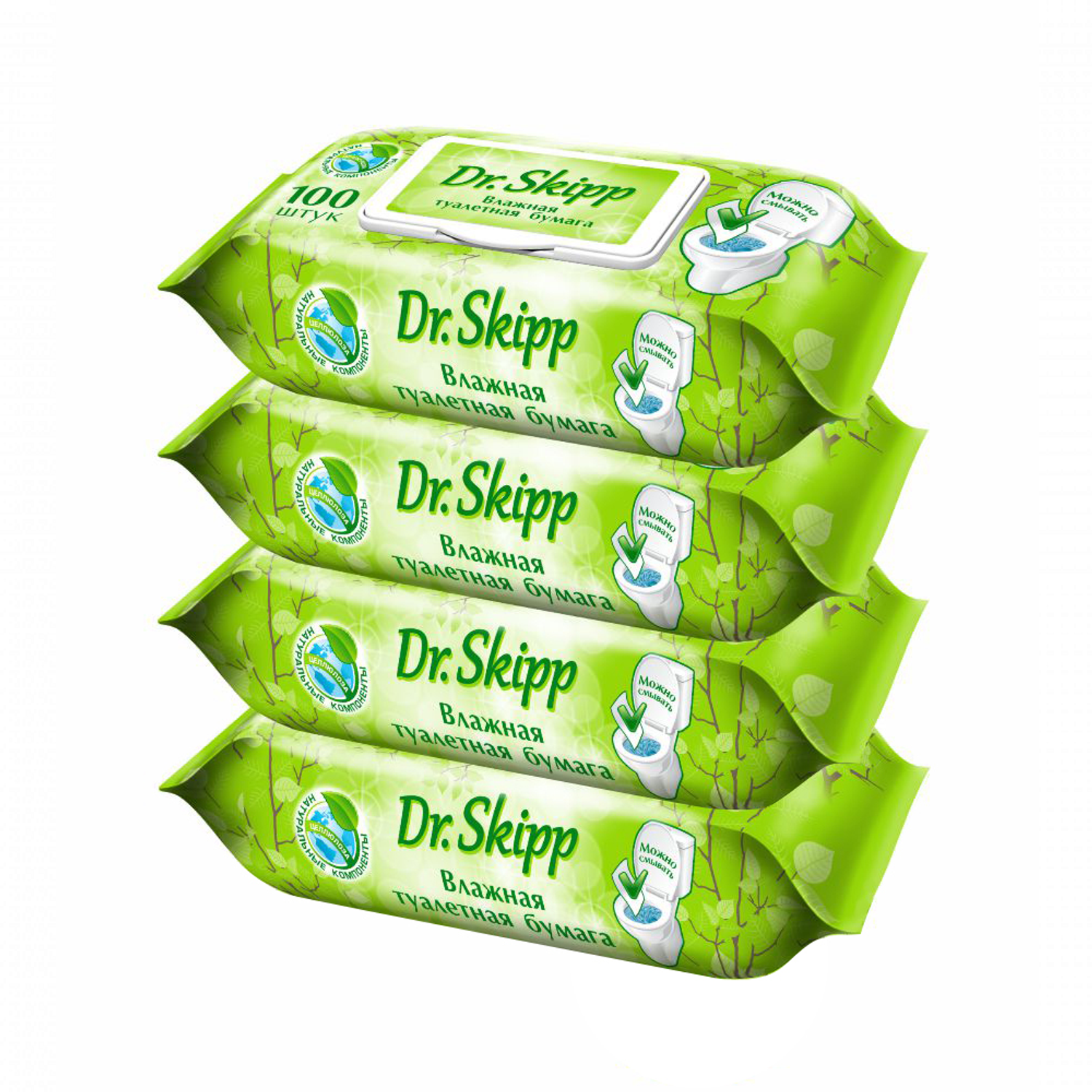 Влажная туалетная бумага Dr.Skipp 4 упаковки по 100 шт. 8031 - фото 1