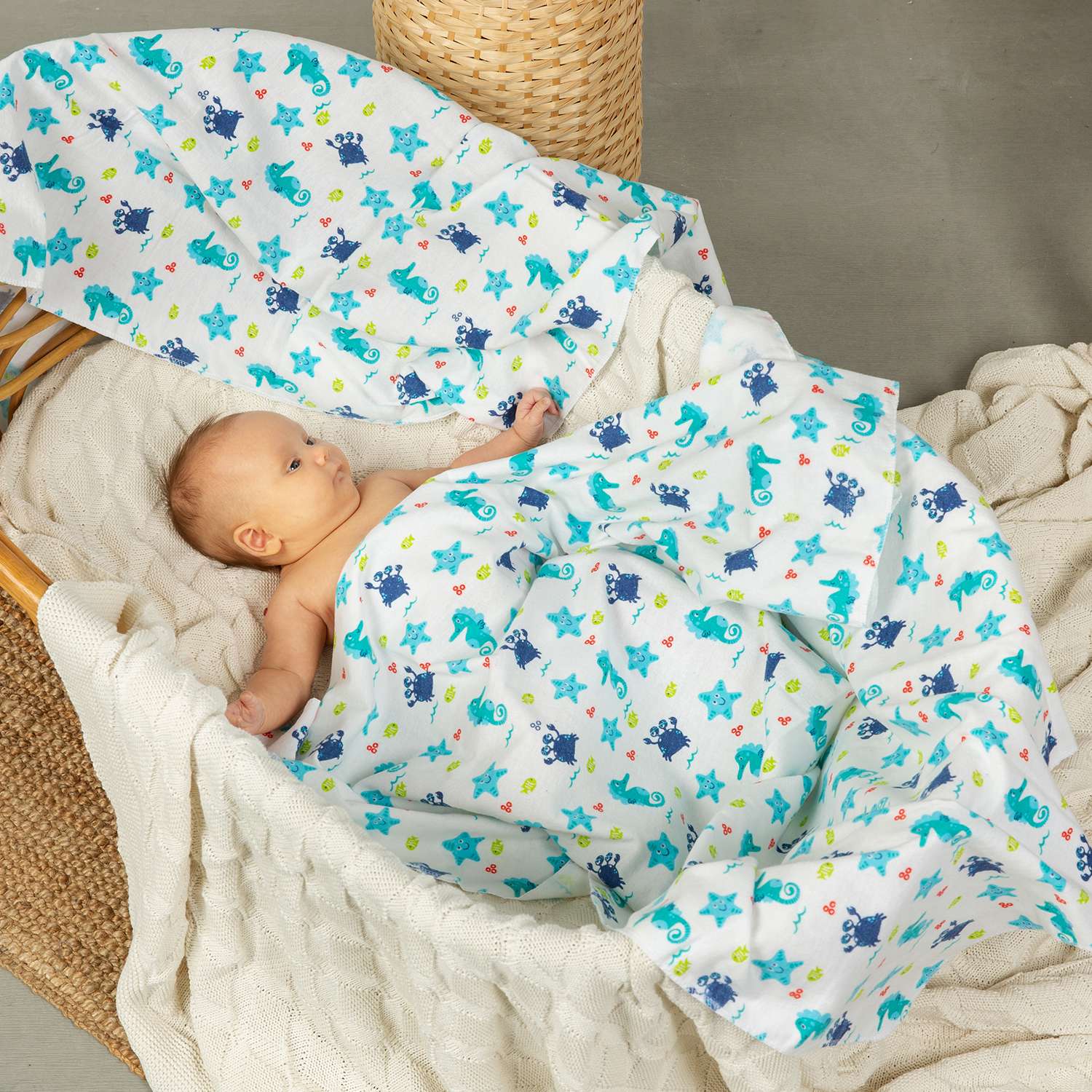 Пеленки фланелевые Чудо-чадо для новорожденных «Тейка» 85х120см море 2 шт - фото 4