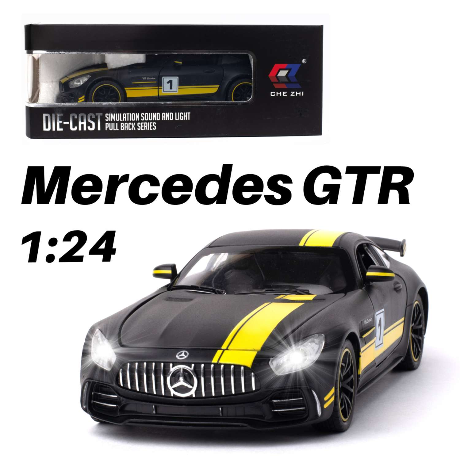 Машинка игрушка железная 1:24 Che Zhi Mercedes GTR CZ30-black - фото 1