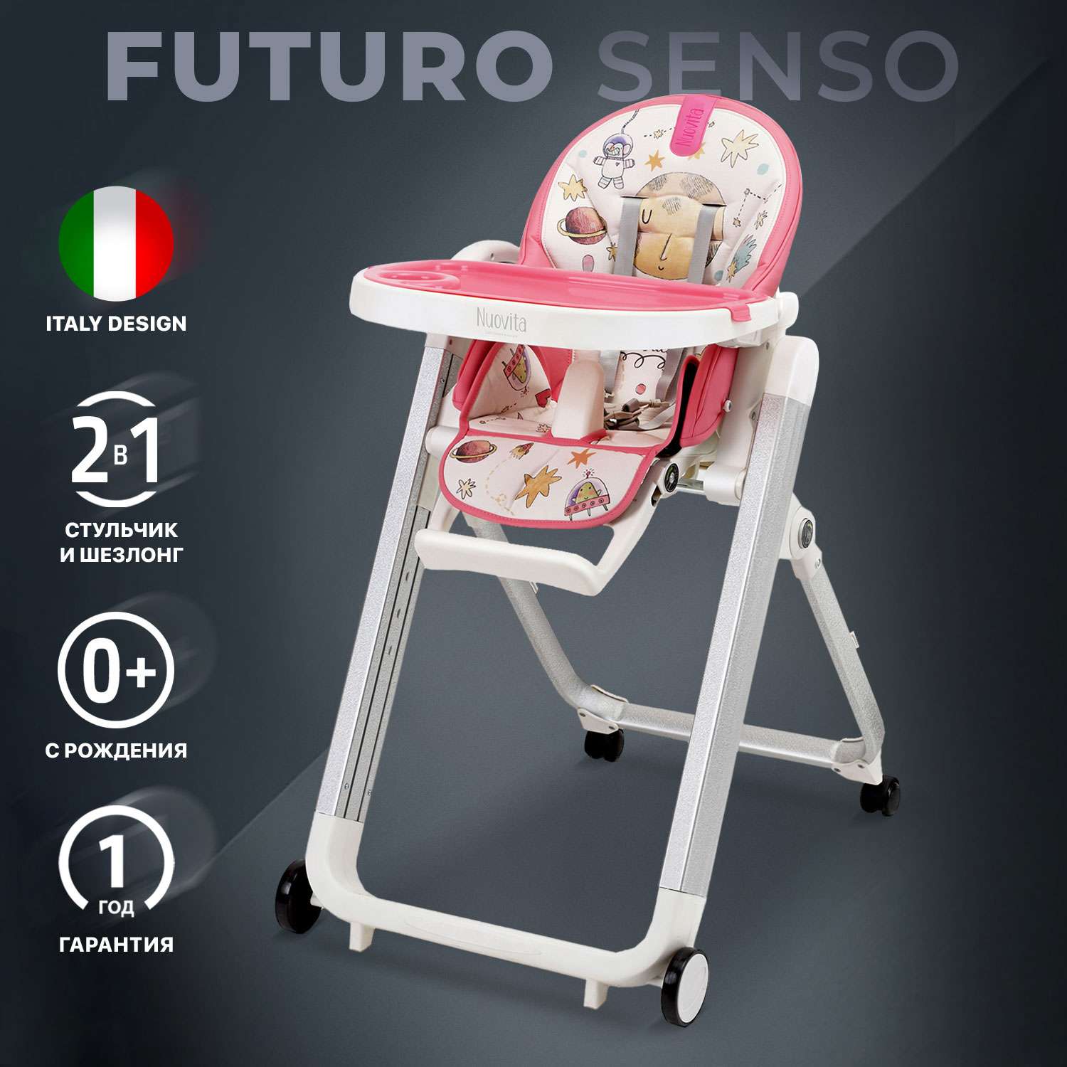 Стульчик для кормления Nuovita Futuro Senso Bianco Розовый космос - фото 2