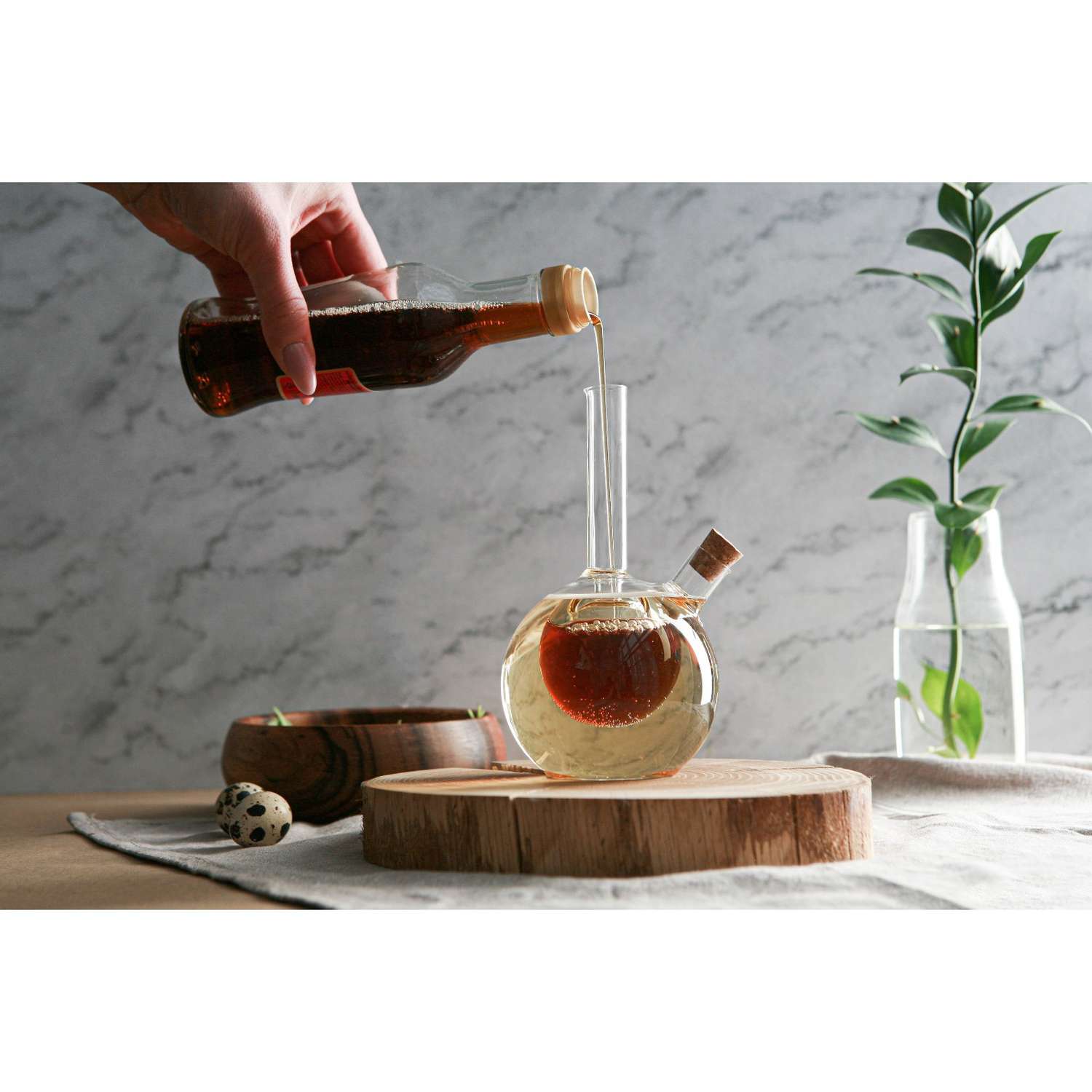 Бутыль Sima-Land стеклянная для соусов и масла 2 в 1 «Фьюжн. Пузырик» 400/100 мл 2 5×11×18 см - фото 3