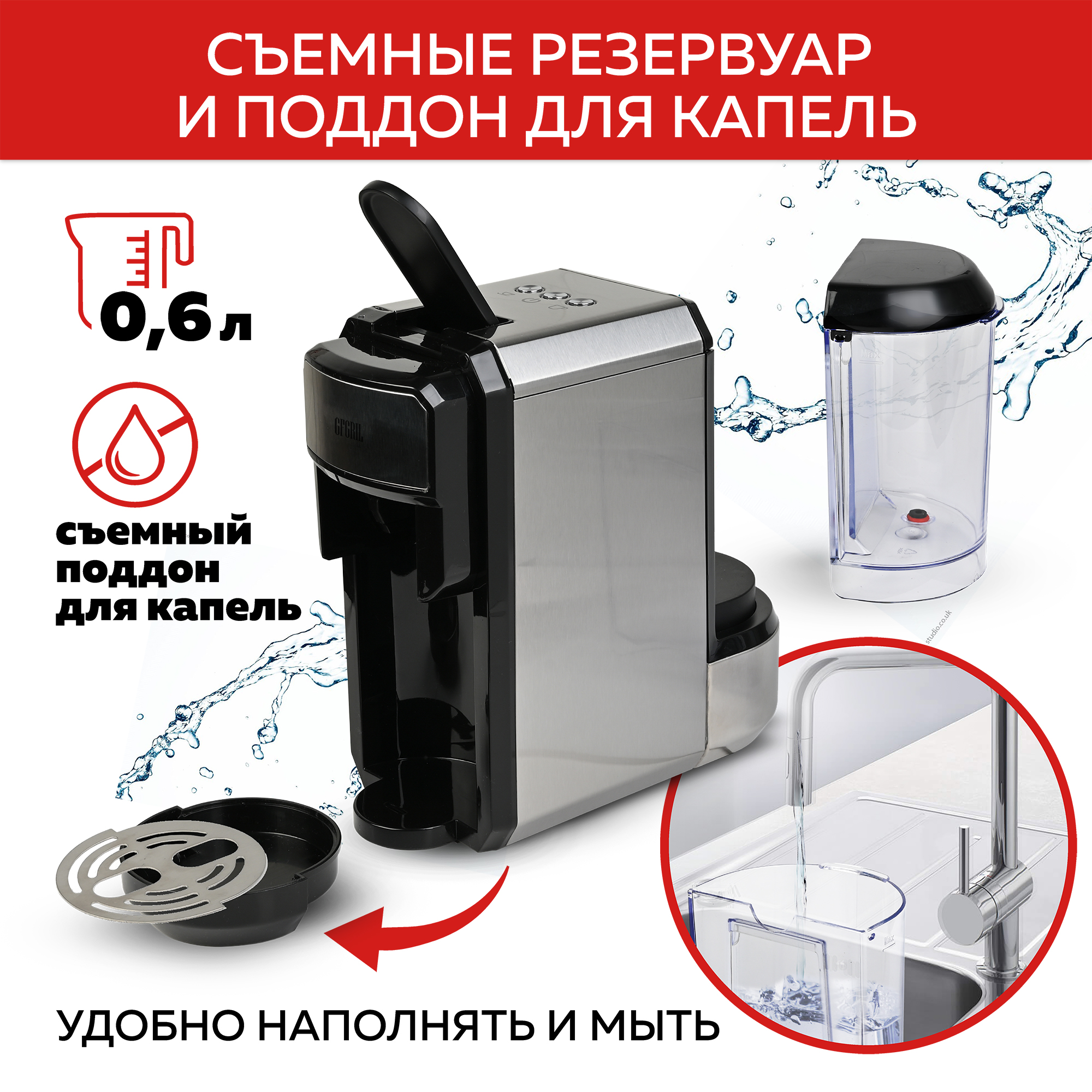 Кофеварка GFGRIL Мультикапсульная 3 в 1 GFC-C300 для молотого кофе и капсул типа Nespresso и Dolce Gusto - фото 10