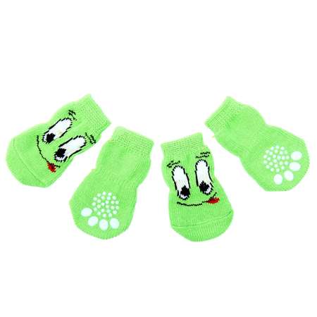 Носки Пижон нескользящие «Улыбка» размер М набор 4 шт. зеленые