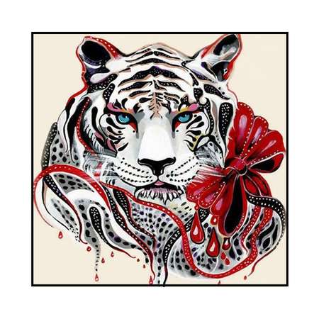 Алмазная мозаика Seichi Тигр с красным бантом 30х30 см