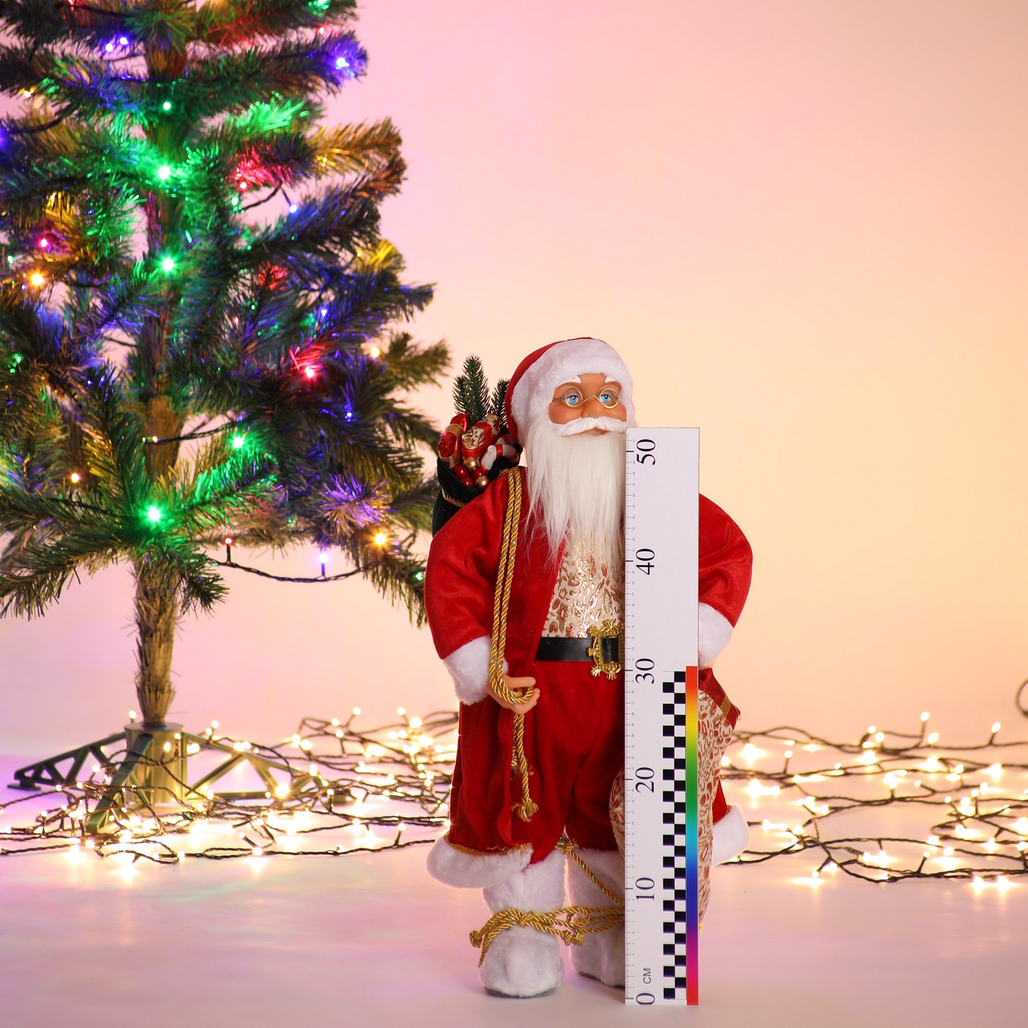 Фигура декоративная BABY STYLE Дед Мороз красный костюм с мешком шапка с бубенчиком 60 см - фото 3