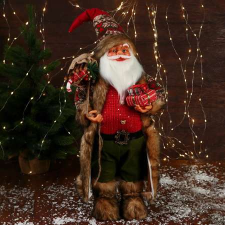 Дед мороз Зимнее волшебство «В вязаном жилете с подарками» 60 см красный