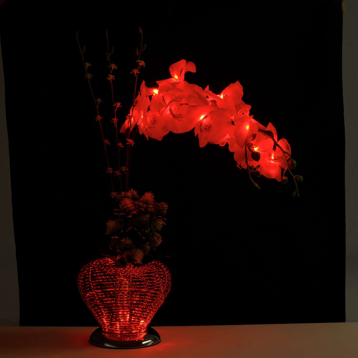 Светильник BABY STYLE светодиодный Орхидея красный в металлической вазе с кнопкой 50 см - фото 2