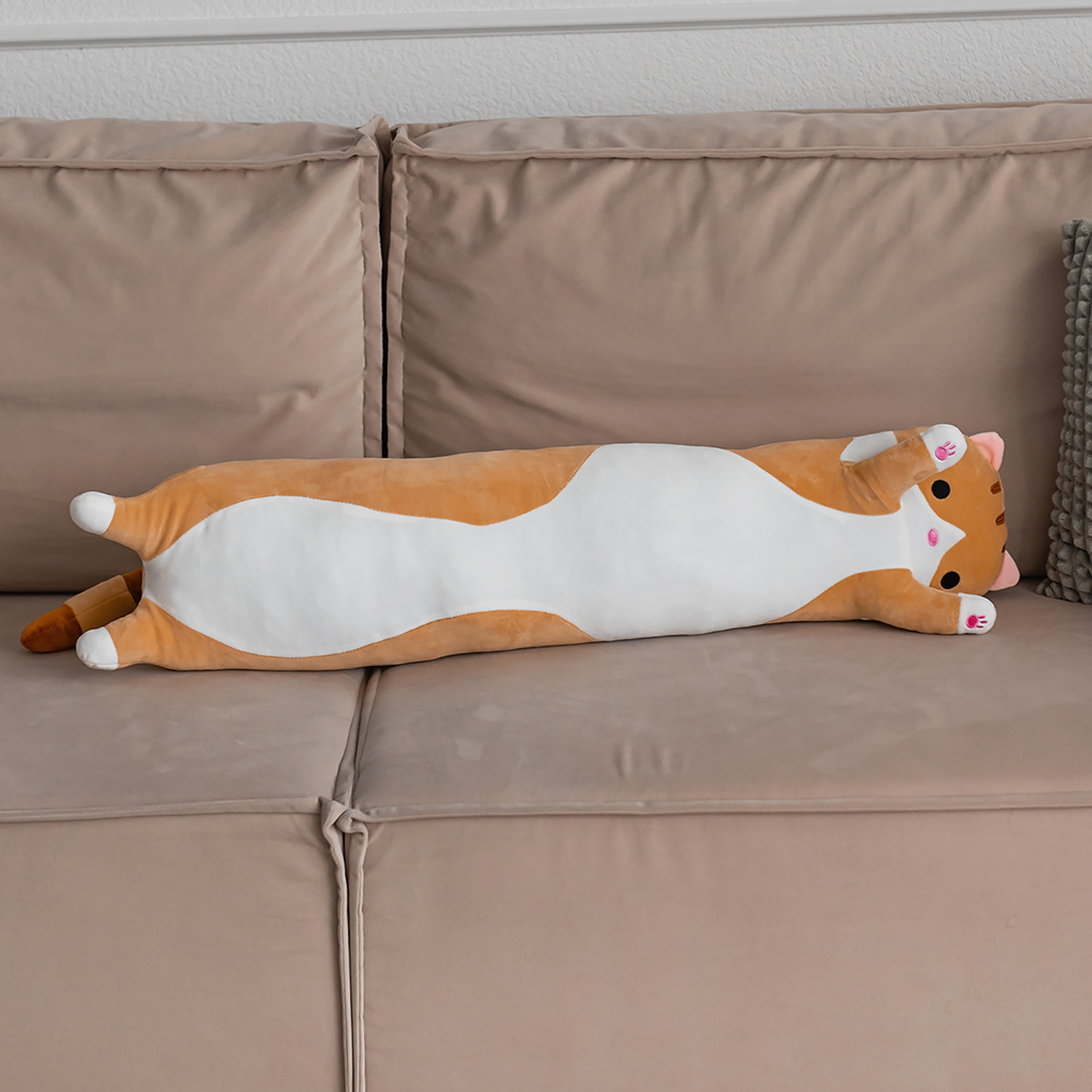 Мягкая игрушка кошка подушка TOTTY TOYS кот батон 90 см коричневый антистресс развивающая обнимашка - фото 3