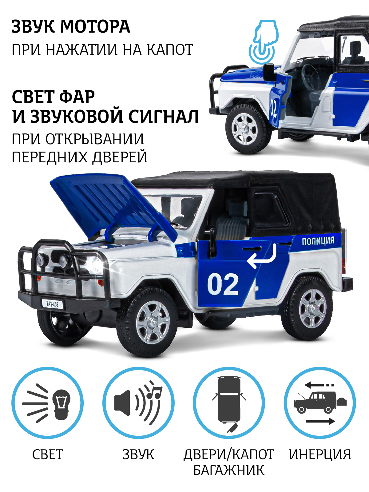 Машинка металлическая АВТОпанорама игрушка детская УАЗ-469 1:24 белый  купить по цене 2327 ₽ в интернет-магазине Детский мир