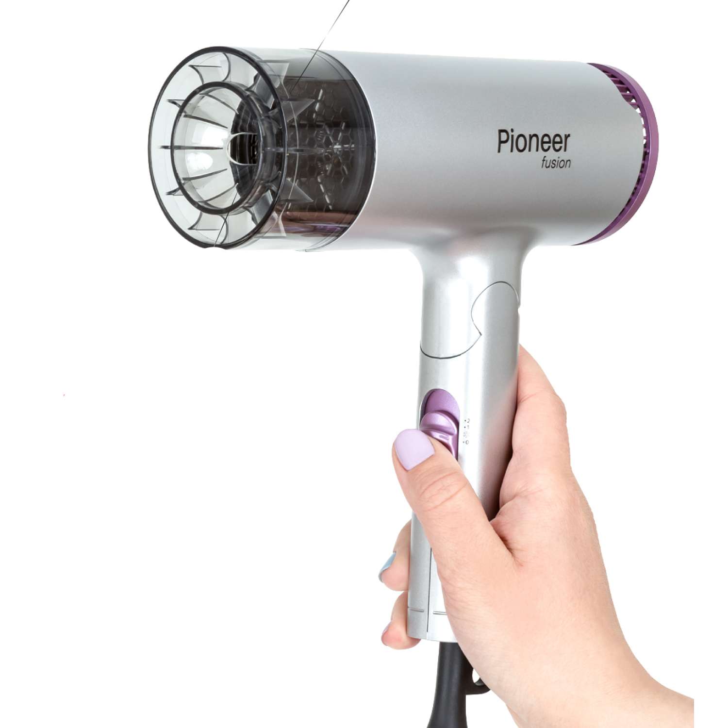 Фен для волос Pioneer с ионизацией серебристый/фиолетовый - фото 2