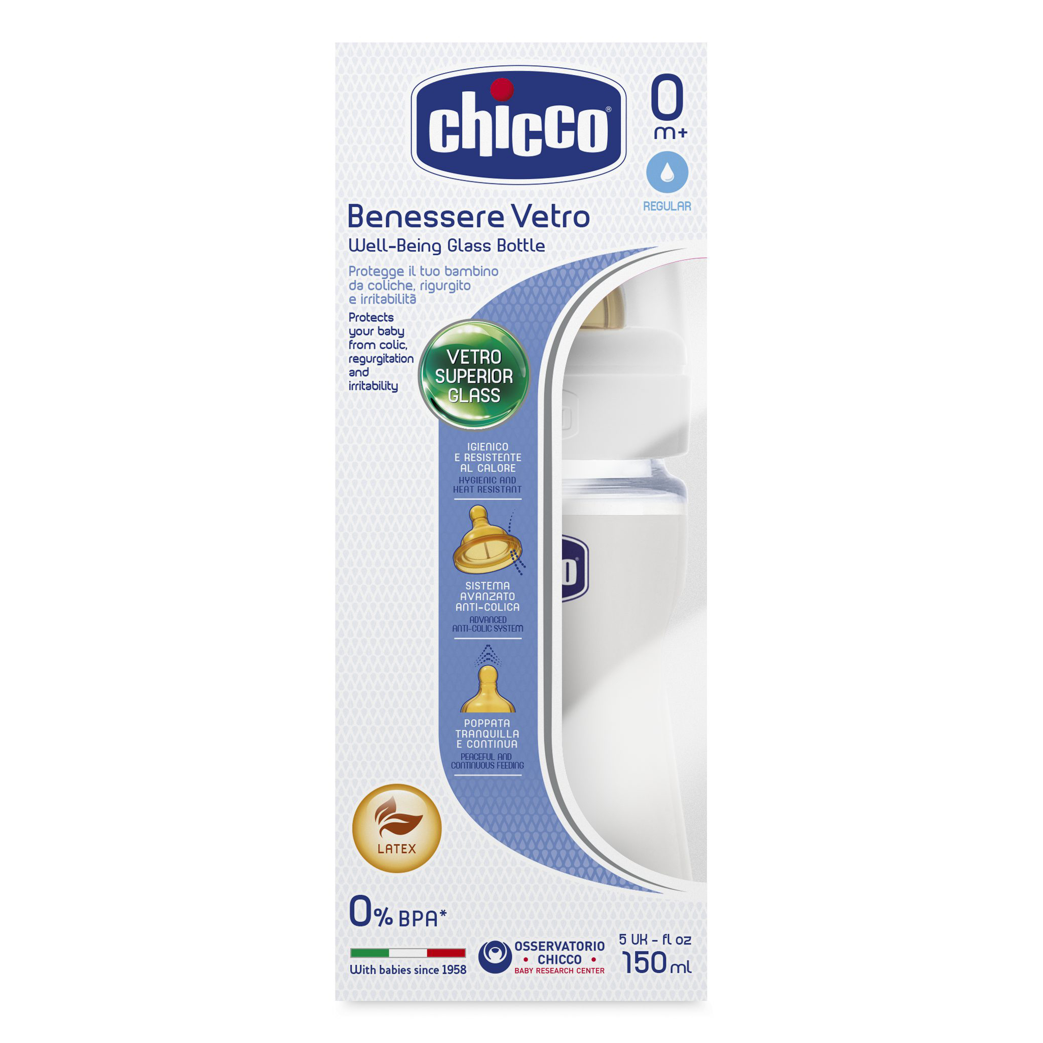 Бутылочка Chicco Well-Being Glass 150мл с 0месяцев 310205107 - фото 2