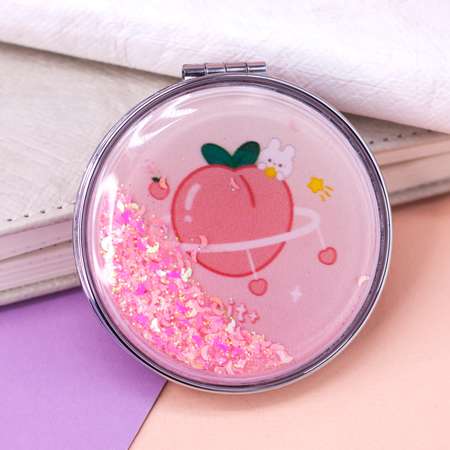 Зеркало карманное iLikeGift Fuit peach pink с увеличением