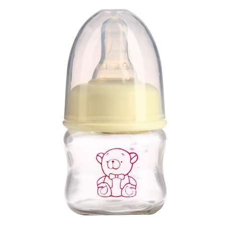 Бутылочка Крошка Я для кормления стекло. «Малыш Тедди» медленный поток. 60 мл. цвет белый