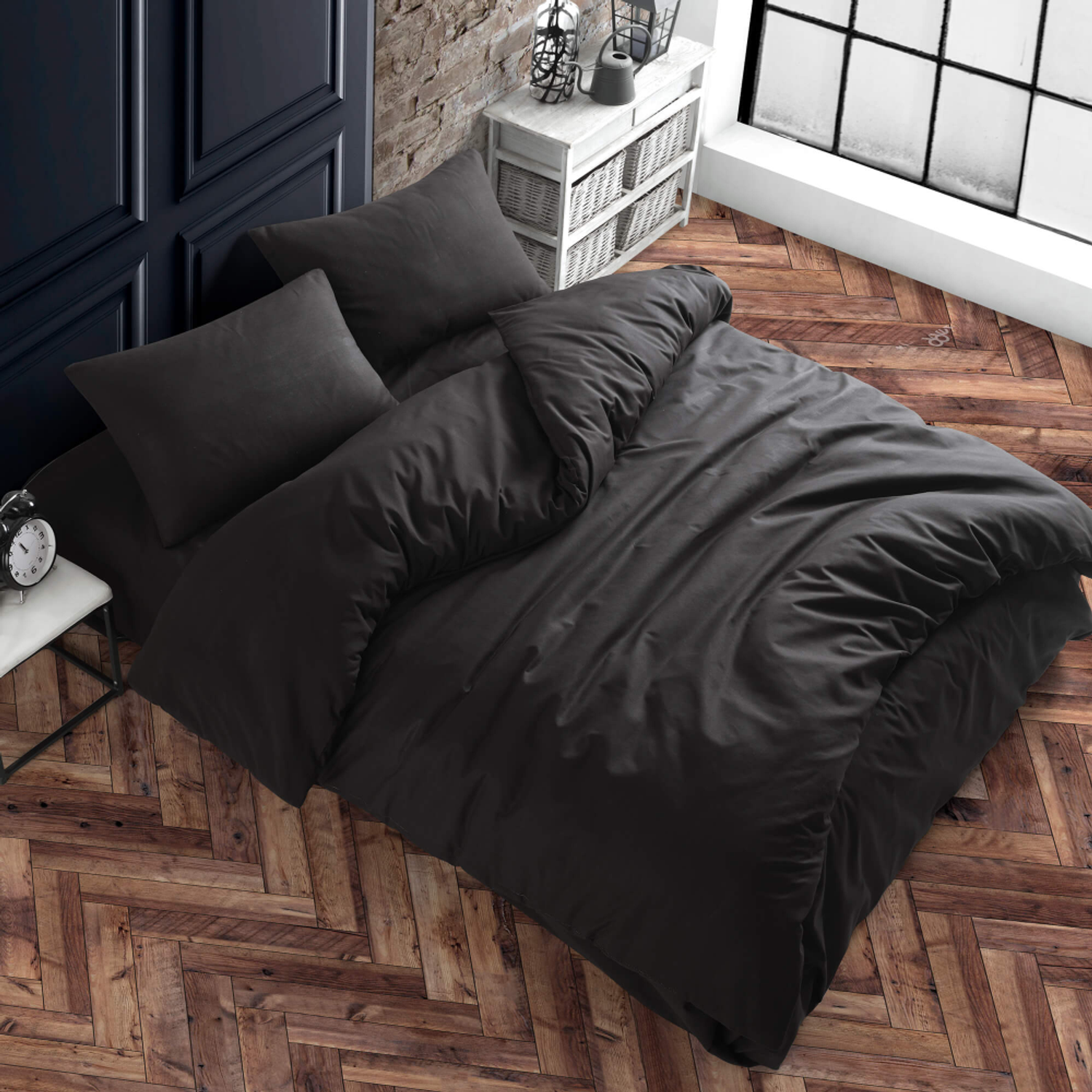 Комплект постельного белья ATLASPLUS размер ЕВРО ранфорс хлопок цвет черный - фото 1