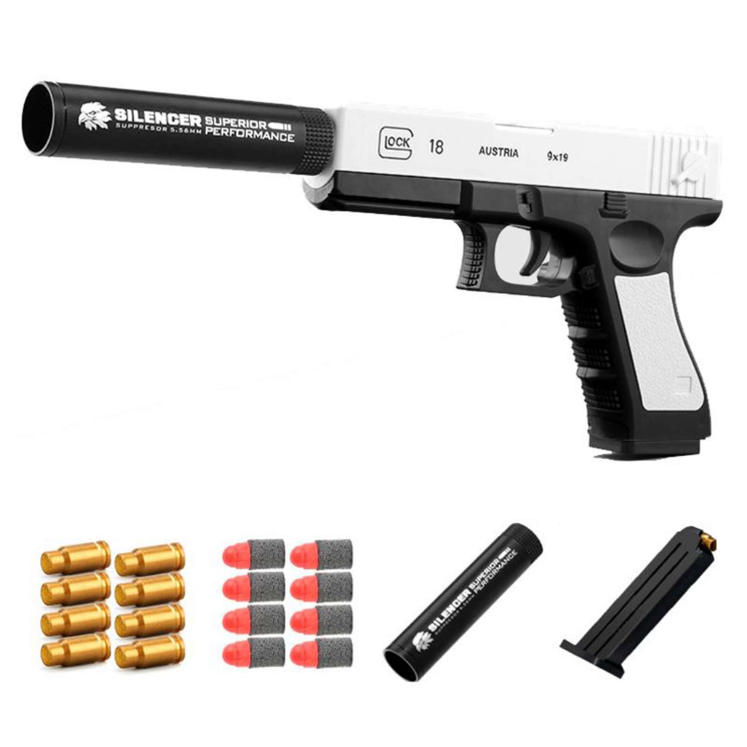 Пистолет детский HITMAN GUN пневматический с мягкими пульками Glock 18 - фото 1