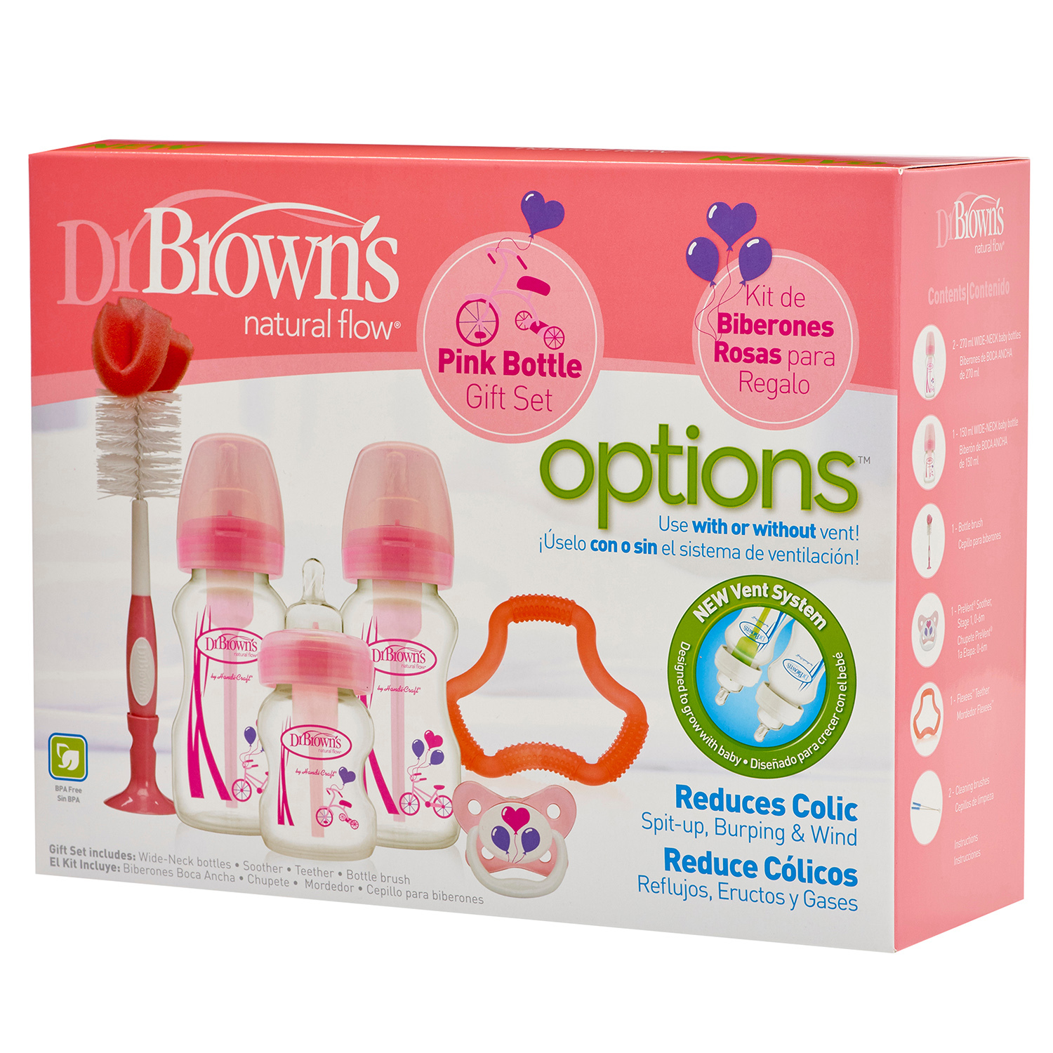 Набор бутылочек Dr Brown's антиколиковых с широким горлышком 8предметов Розовый WB03305 - фото 2