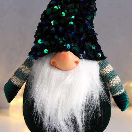Кукла интерьерная Зимнее волшебство «Дед Мороз в зелёном колпаке с пайетками» 33х9х14 см