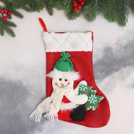 Мягкая подвеска Зимнее волшебство «Носок Снеговик с ёлочкой» 20х33 см бело красный