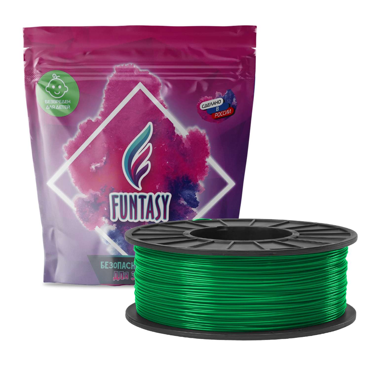 Пластик в катушке Funtasy PETG 1.75 мм 1 кг цвет зелёный - фото 1