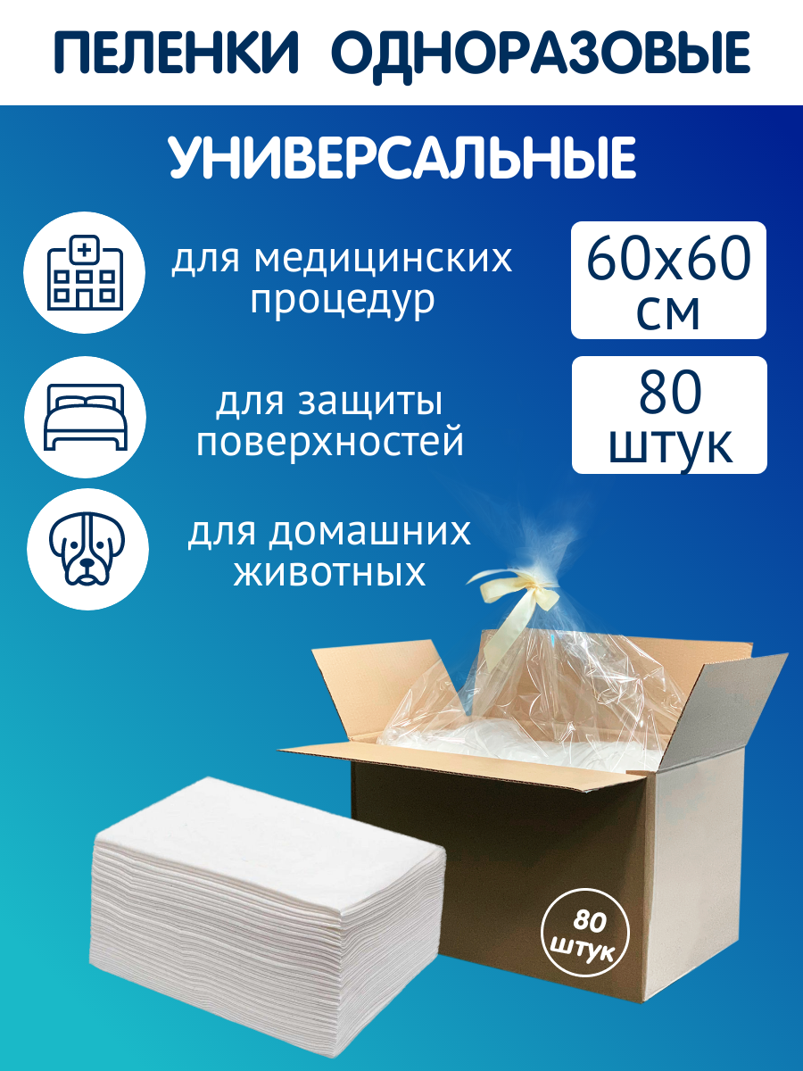 Пеленки универсальные INSEENSE супервпитывающие 60х60см 80 шт. в коробке - фото 1