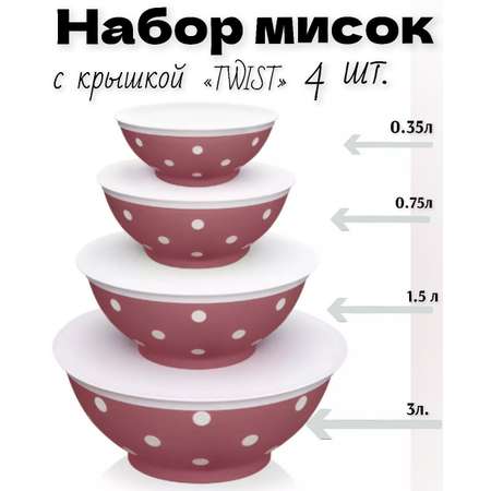 Набор мисок с крышками elfplast разных размеров 4 штуки цвет- светло-черничный .