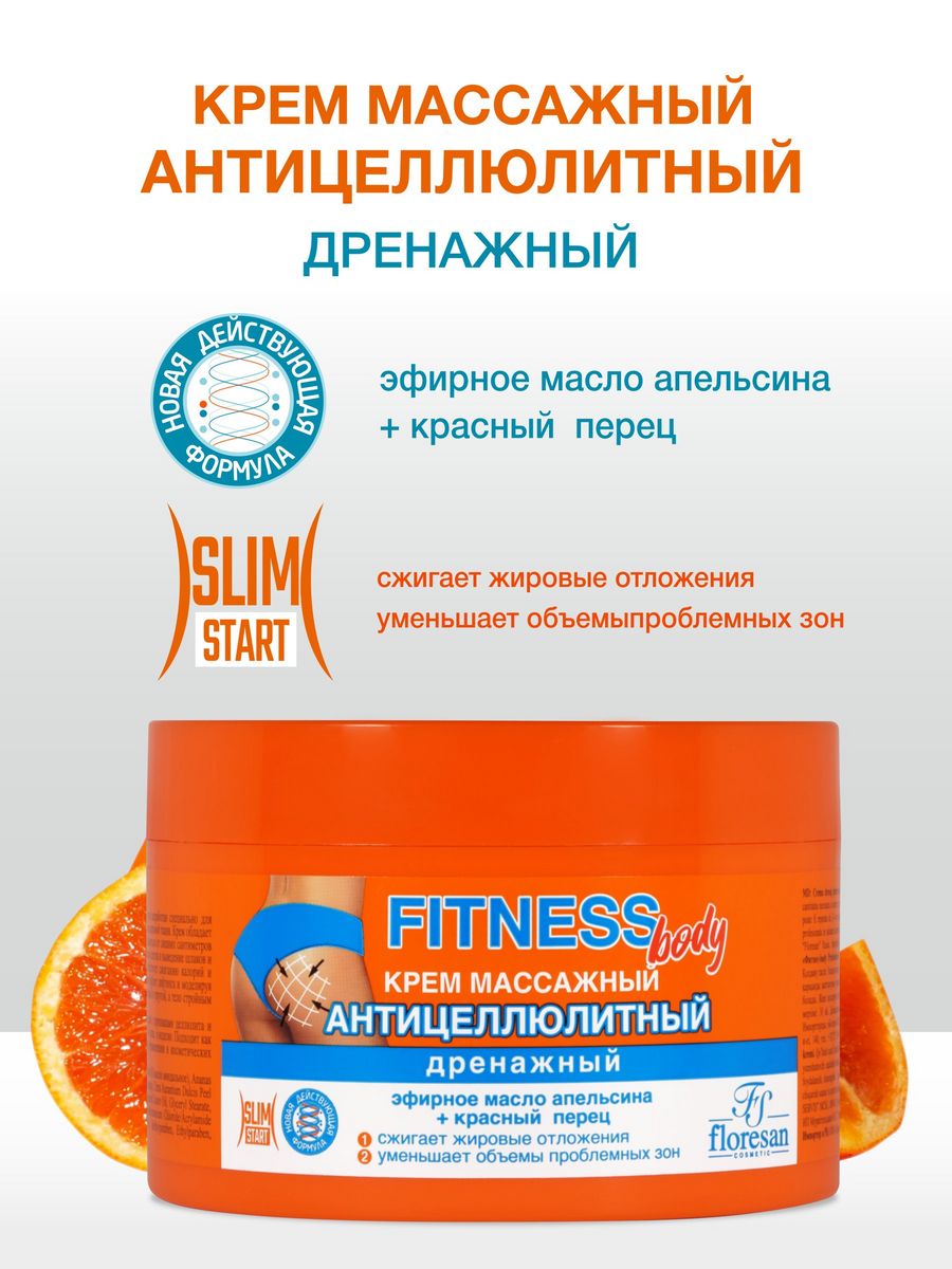 Крем массажный floresan Fitness body антицеллюлитный дренажный 500мл - фото 1