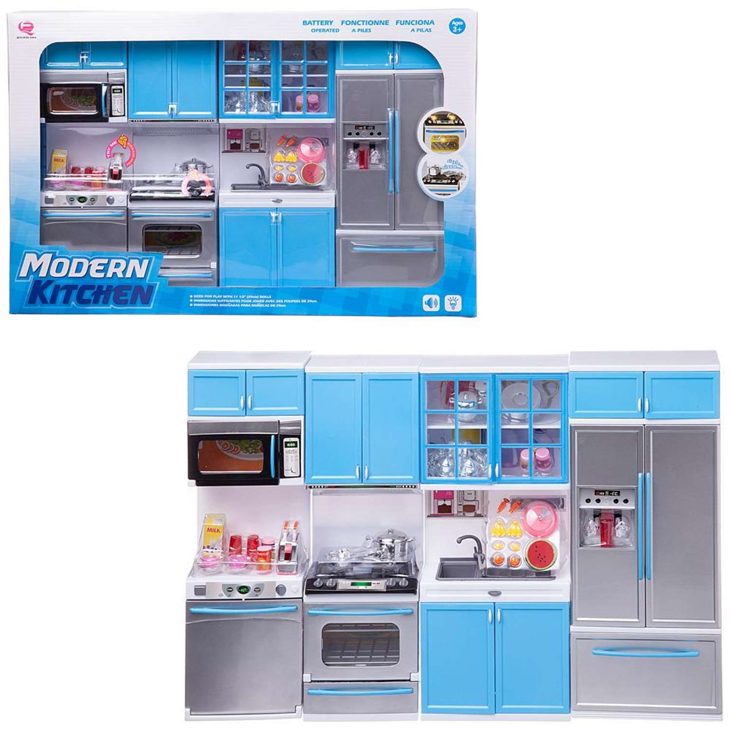 Кухня Модерн ABTOYS белая с голубым со звуковыми и световыми эффектами - фото 1