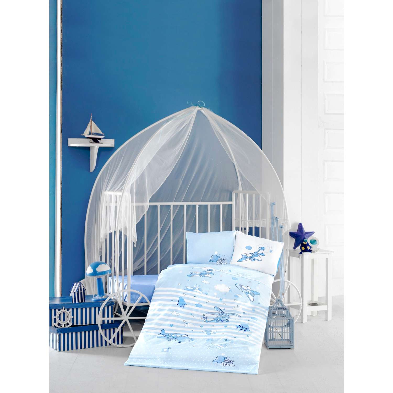 Комплект постельного белья ATLASPLUS голубой белый 4 предмета - фото 1