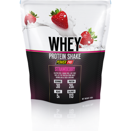 Протеин Whey Shake POWER PRO Со вкусом и кусочками клубники 900г