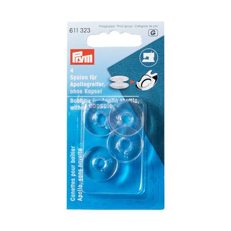 Шпульки Prym пластиковые прозрачные для бытовых швейных машин 20х10.5 мм 4 шт 611323