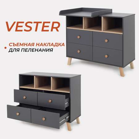 Комод пеленальный Rant Vester 100 см 4 ящика 3 отсека Moon Grey