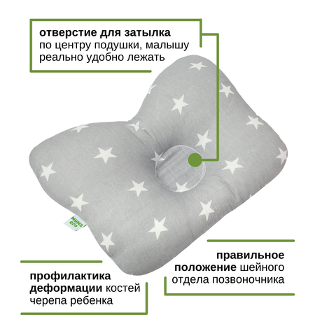 Подушка для новорожденных Mums Era ортопедическая звезда серая