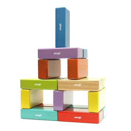 Деревянные кирпичики Pengo Супергладкие кубики кирпичики + карточки с заданиями
