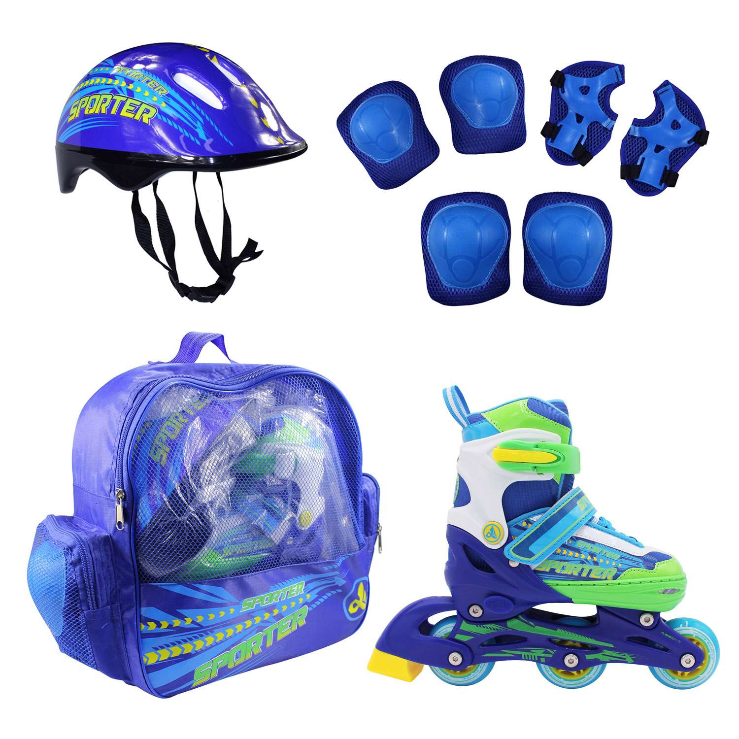 Набор роликовые коньки Alpha Caprice раздвижные Sporter Blue шлем и набор защиты в сумке размер XS 27-30 - фото 1