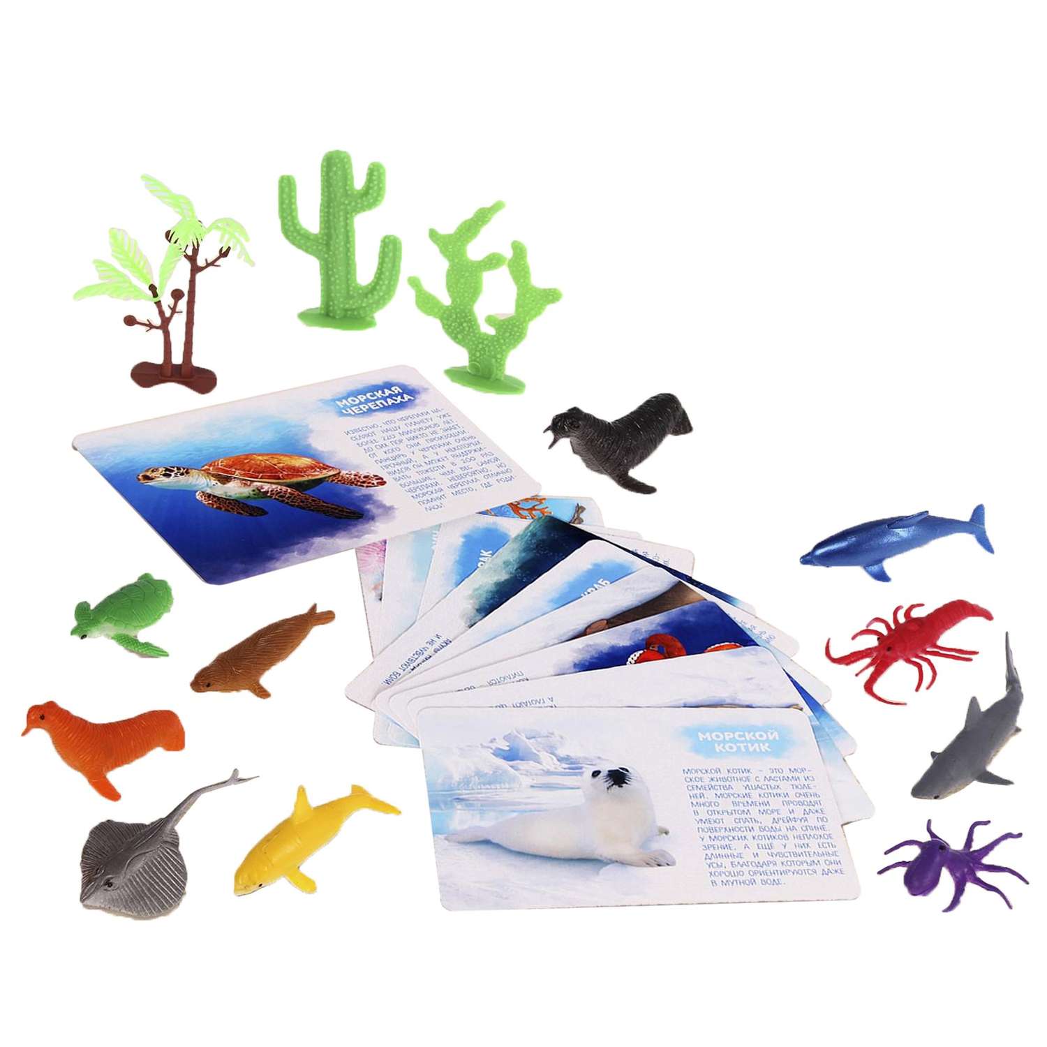 Набор фигурок IQ-ZABIAKA с обучающими карточками Подводный мир IQ-ZABIAKA 2519488 - фото 1