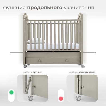 Детская кроватка Nuovita Perla Swing прямоугольная, продольный маятник (серый)
