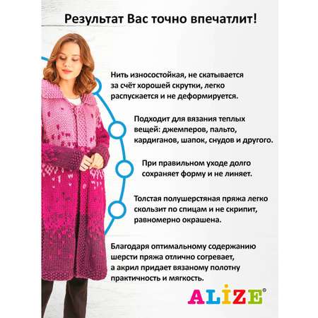 Пряжа Alize полушерстяная толстая теплая Superlana Megafil 100 гр 55 м 5 мотков 55 белый