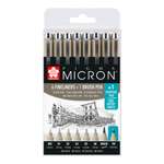 Набор черных капиллярных ручек SAKURA Pigma Micron 6 шутк + brush +PN