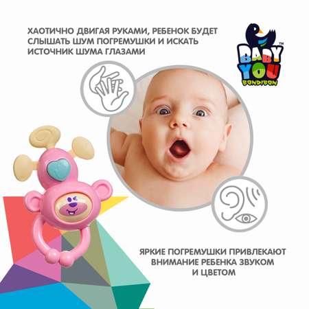 Погремушка BONDIBON Обезьянка розового цвета серия Baby You